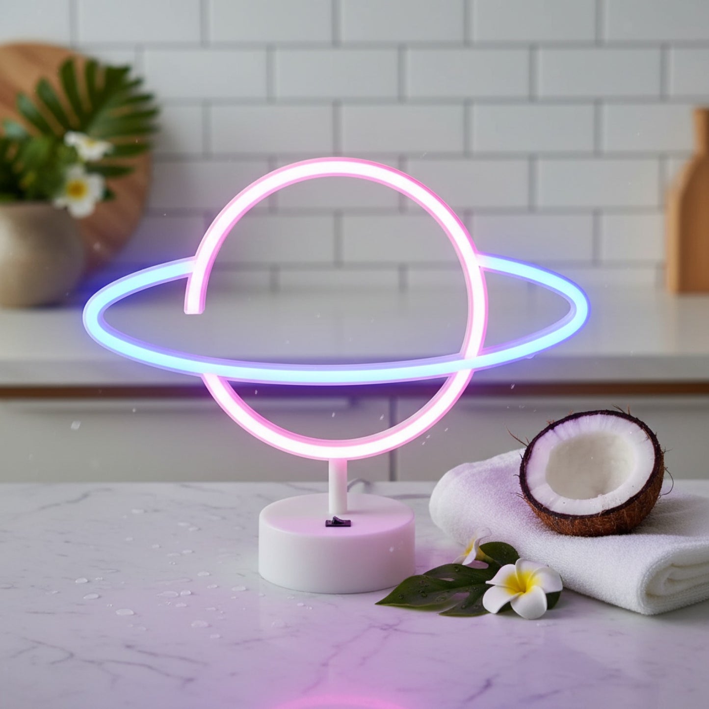 Veilleuse Planète Décorative Rose/Bleu - Lumière d'Ambiance USB/Piles