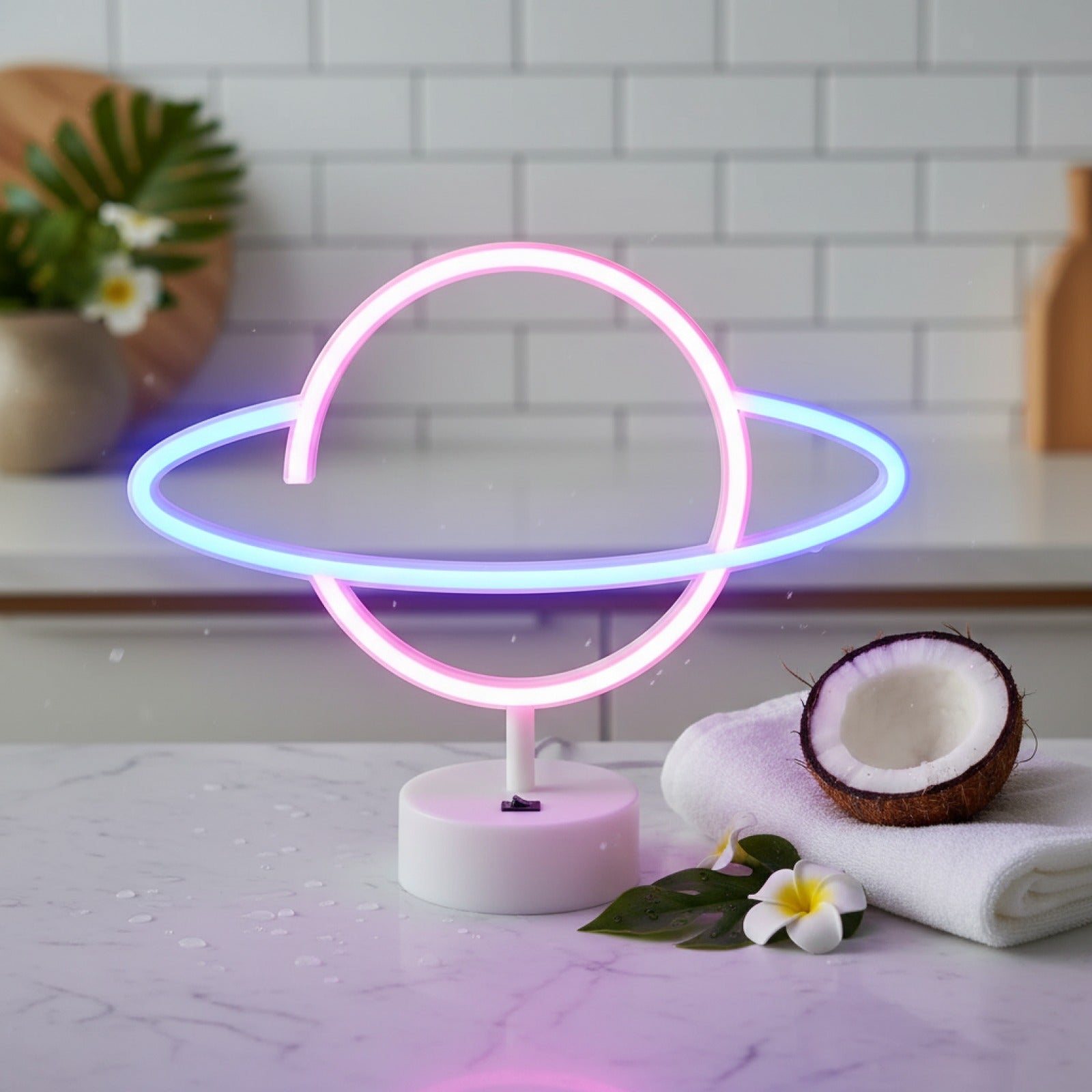 Veilleuse Planète Décorative Rose/Bleu - Lumière d'Ambiance USB/Piles