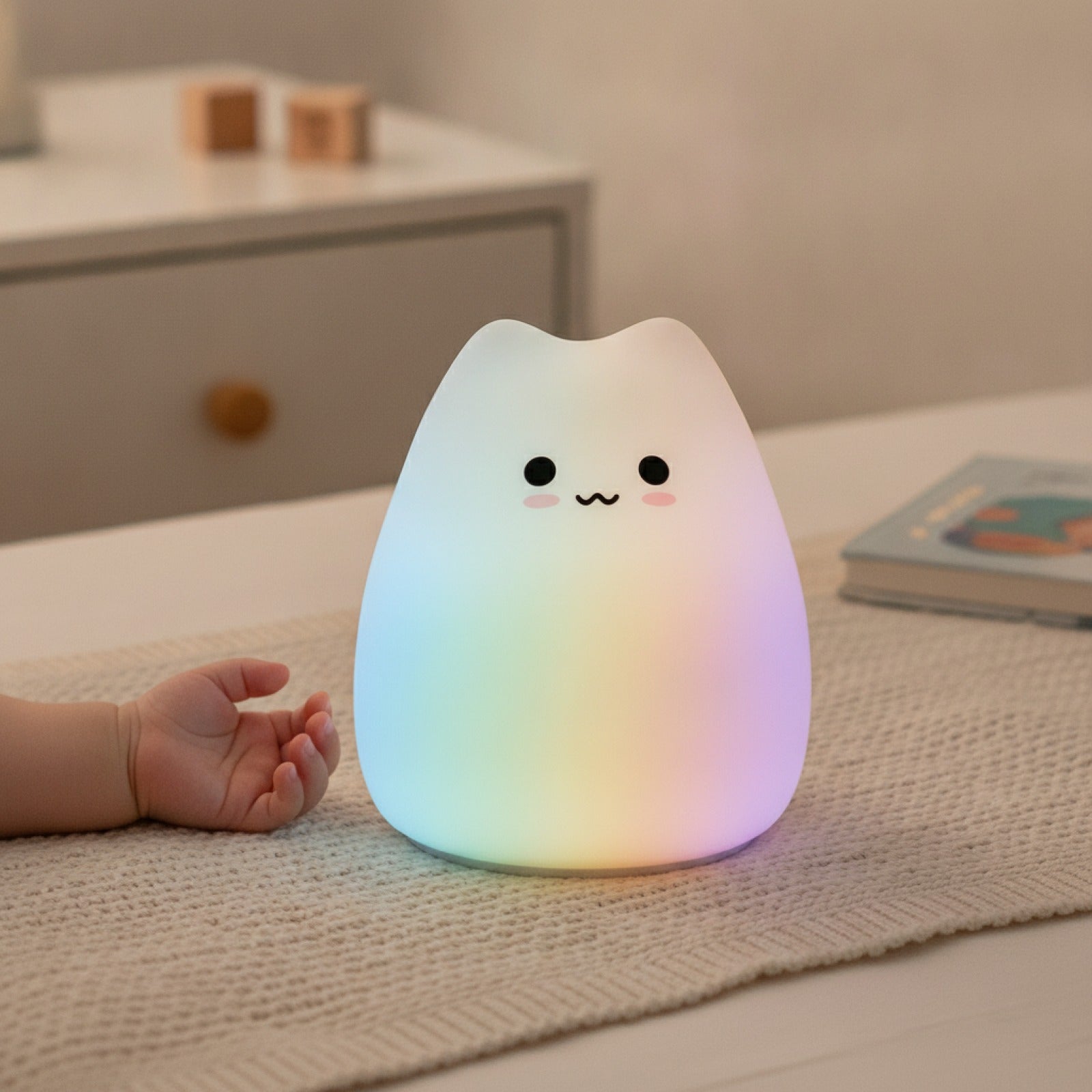 Veilleuse LED Chat Silicone Doux - Lampe d'Ambiance Bébé Enfant Cadeau Original