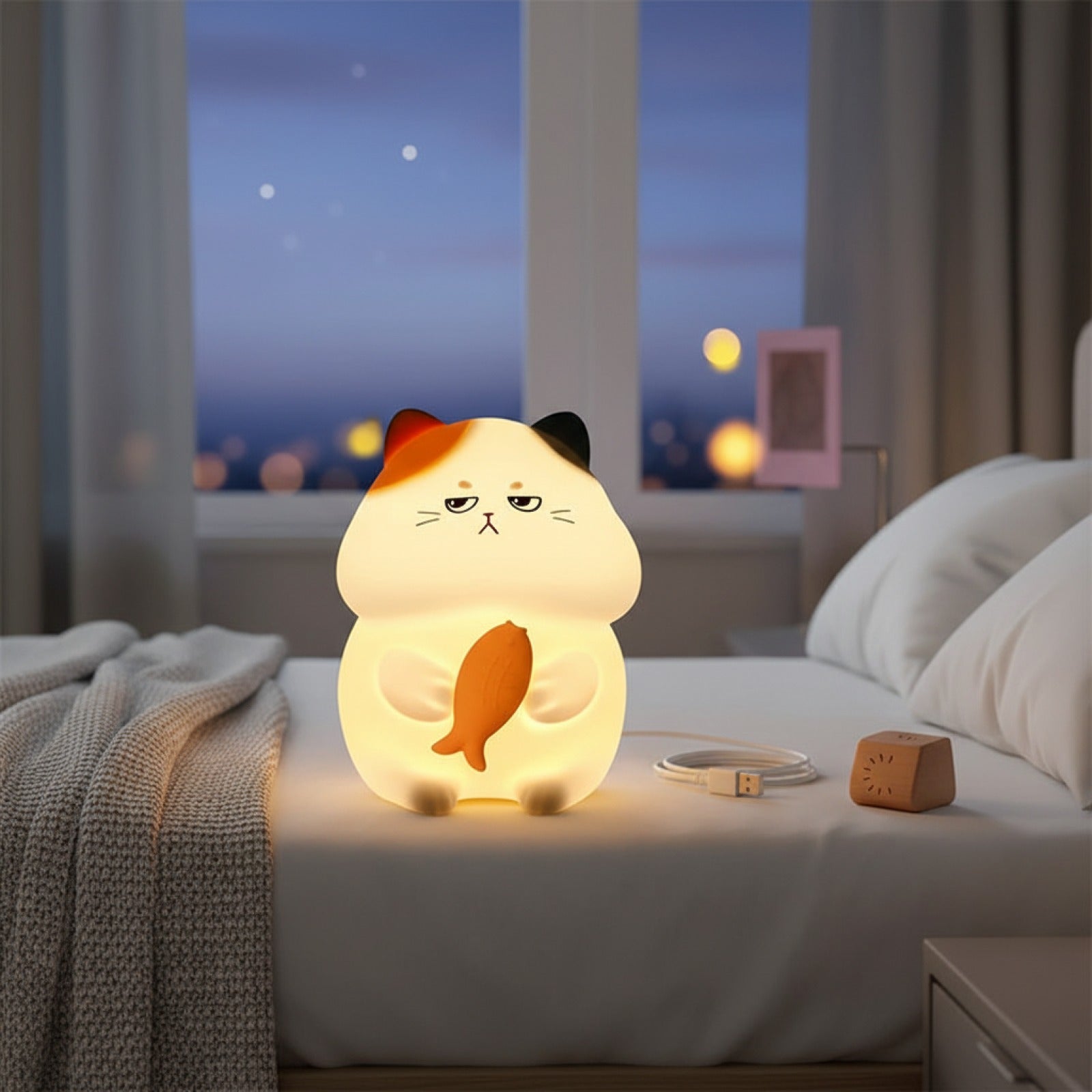 Veilleuse Chat Silicone : 3 Niveaux de Luminosité, 6 Couleurs, Minuterie 30 min, Lampe Chevet Tactile