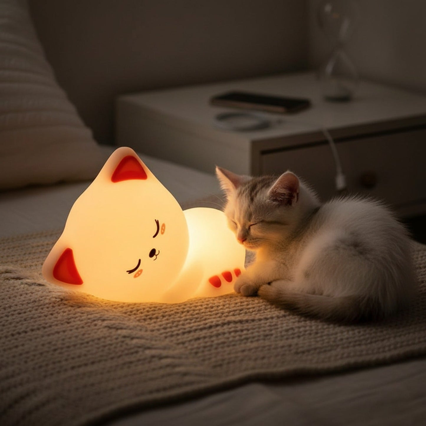 Veilleuse Chat Endormi - Tactile, Rechargeable, Minuterie, Décoration & Cadeau Idéal