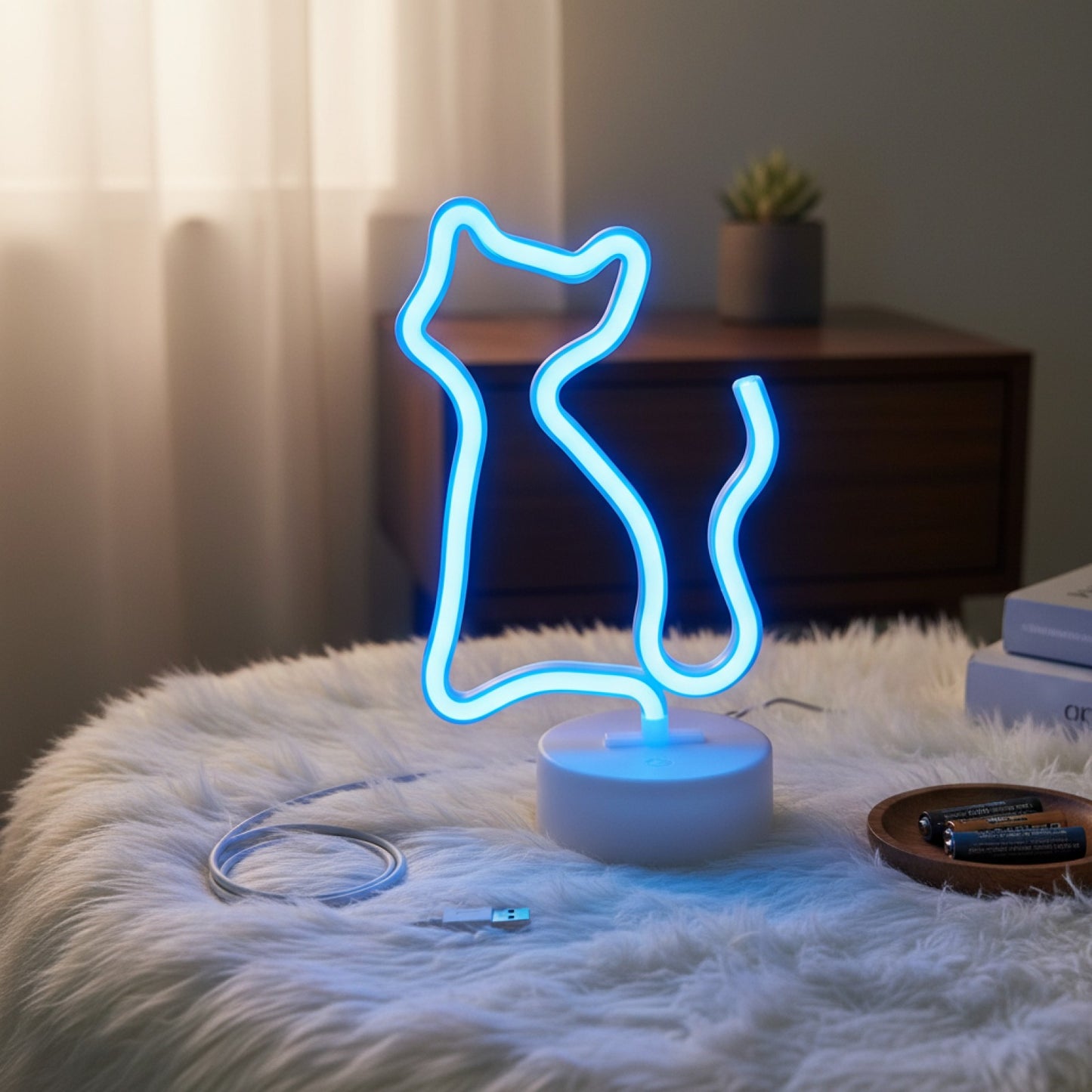 Veilleuse Néon LED Chat - Lumière d'Ambiance USB/Batterie pour Chambre et Fête