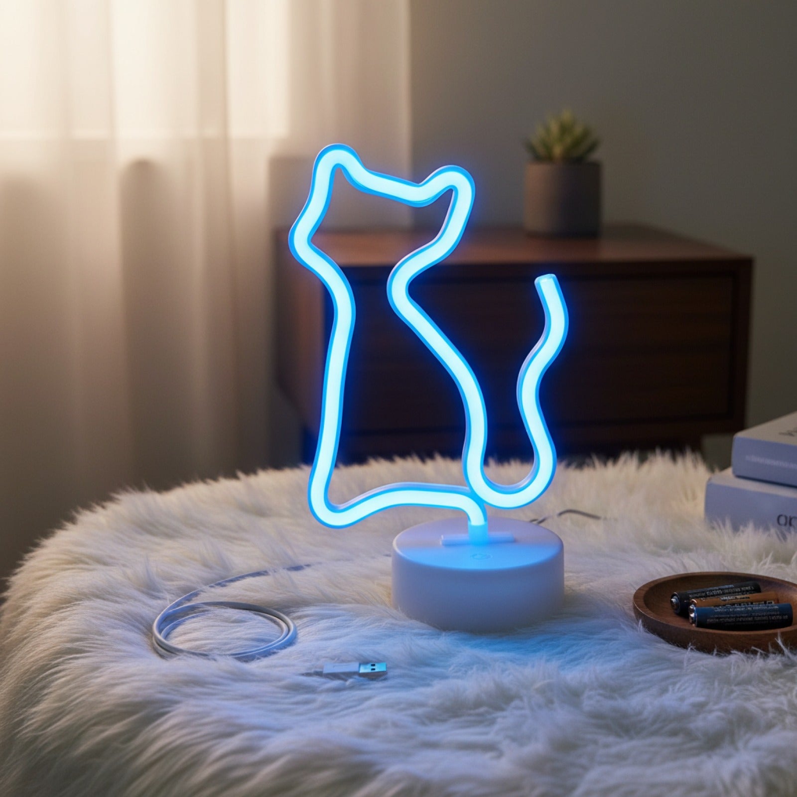 Veilleuse Néon LED Chat - Lumière d'Ambiance USB/Batterie pour Chambre et Fête