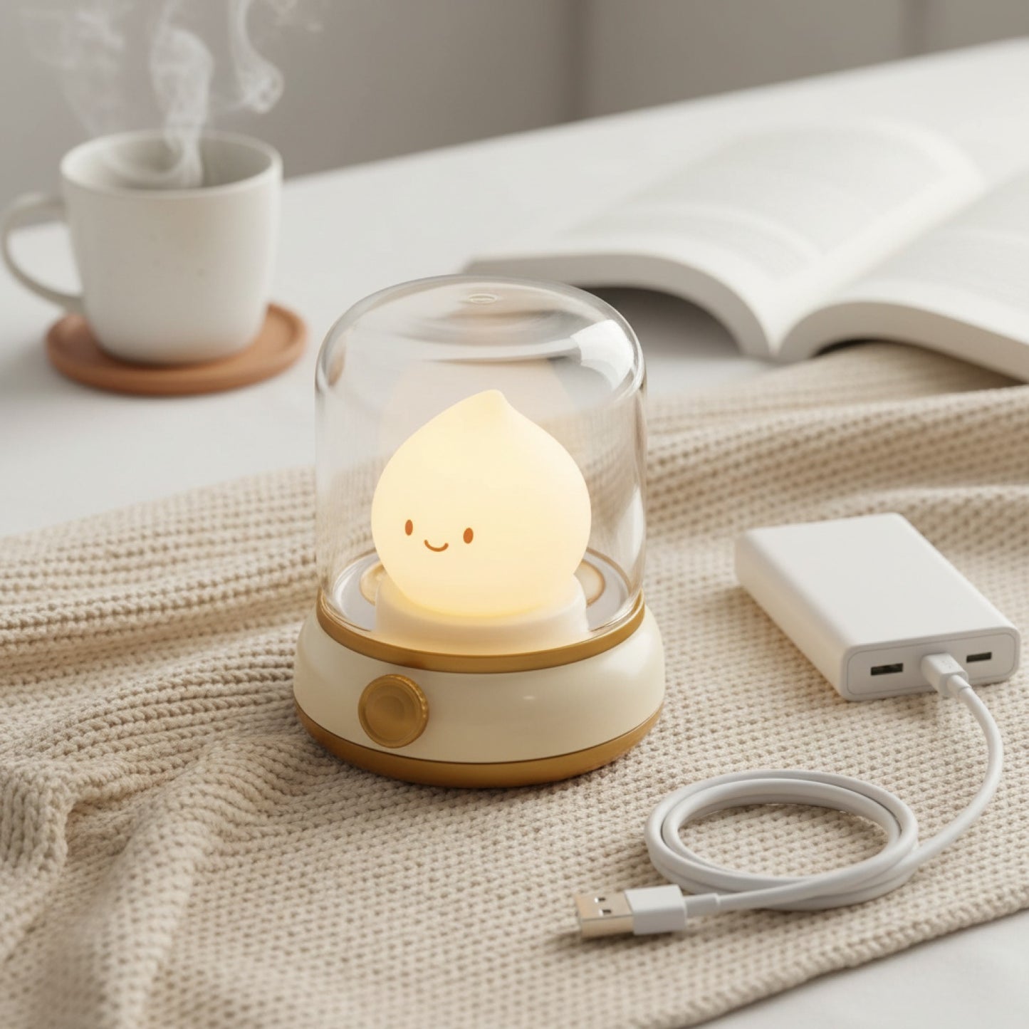 Veilleuse LED Portable Rechargeable USB Design Cartoon pour Table, Café, Hôtel, Chambre