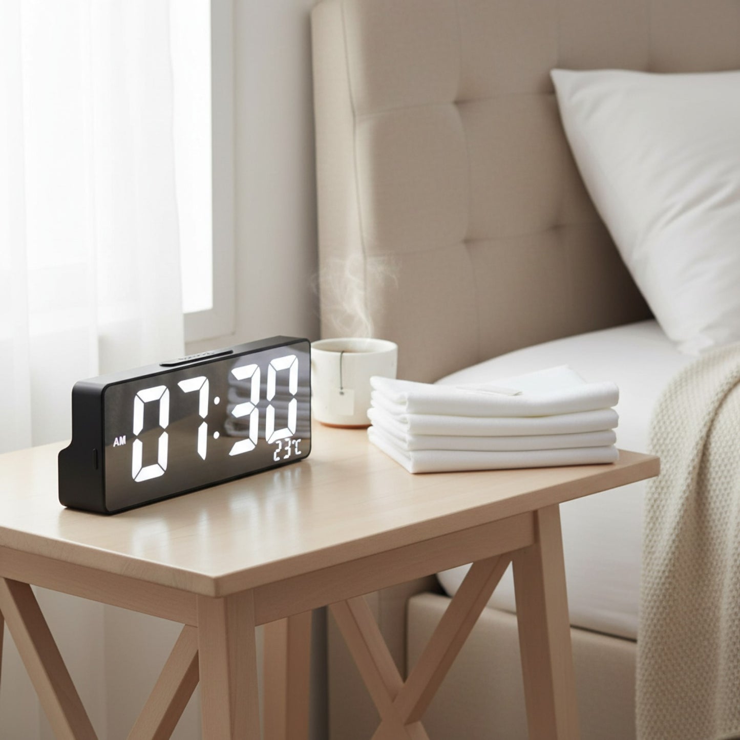 Veilleuse Horloge Numérique LED avec Affichage Température et Luminosité Réglable