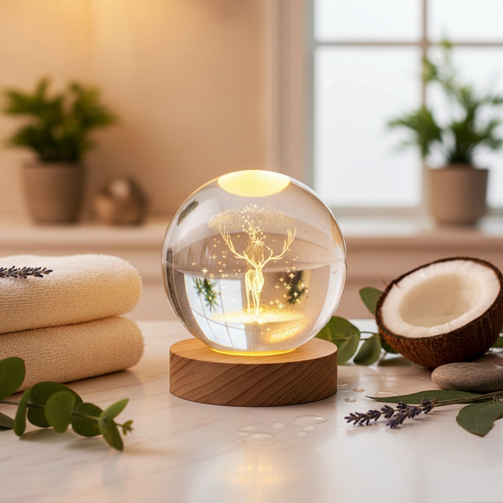 Veilleuse Sphère Cristal 3D - Décoration Cosmique Lumineuse