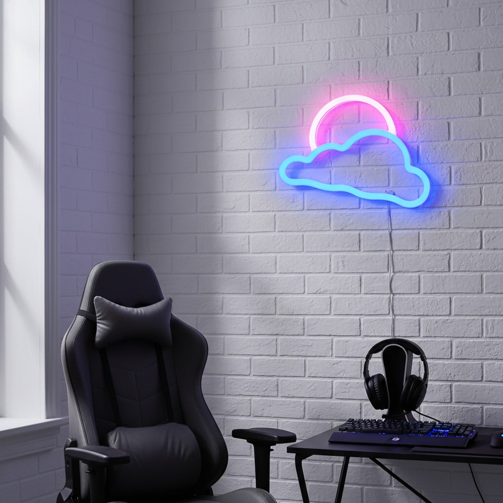 Veilleuse LED Néon "Fire Moon Star" - Décoration Murale Lumineuse pour Chambre