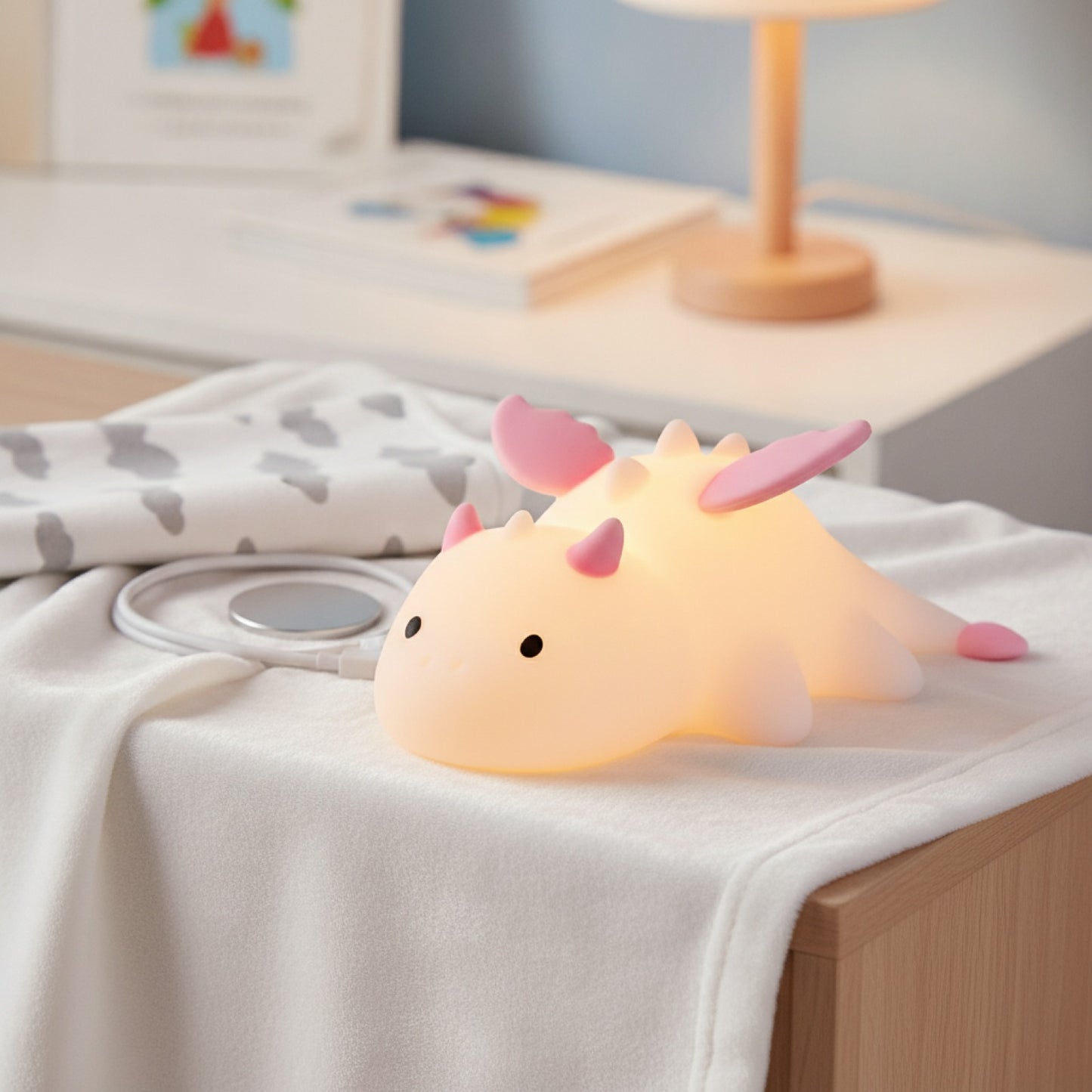 Veilleuse Dragon Silicone Rechargeable pour Enfants - 7 Couleurs, Base Magnétique & Timer