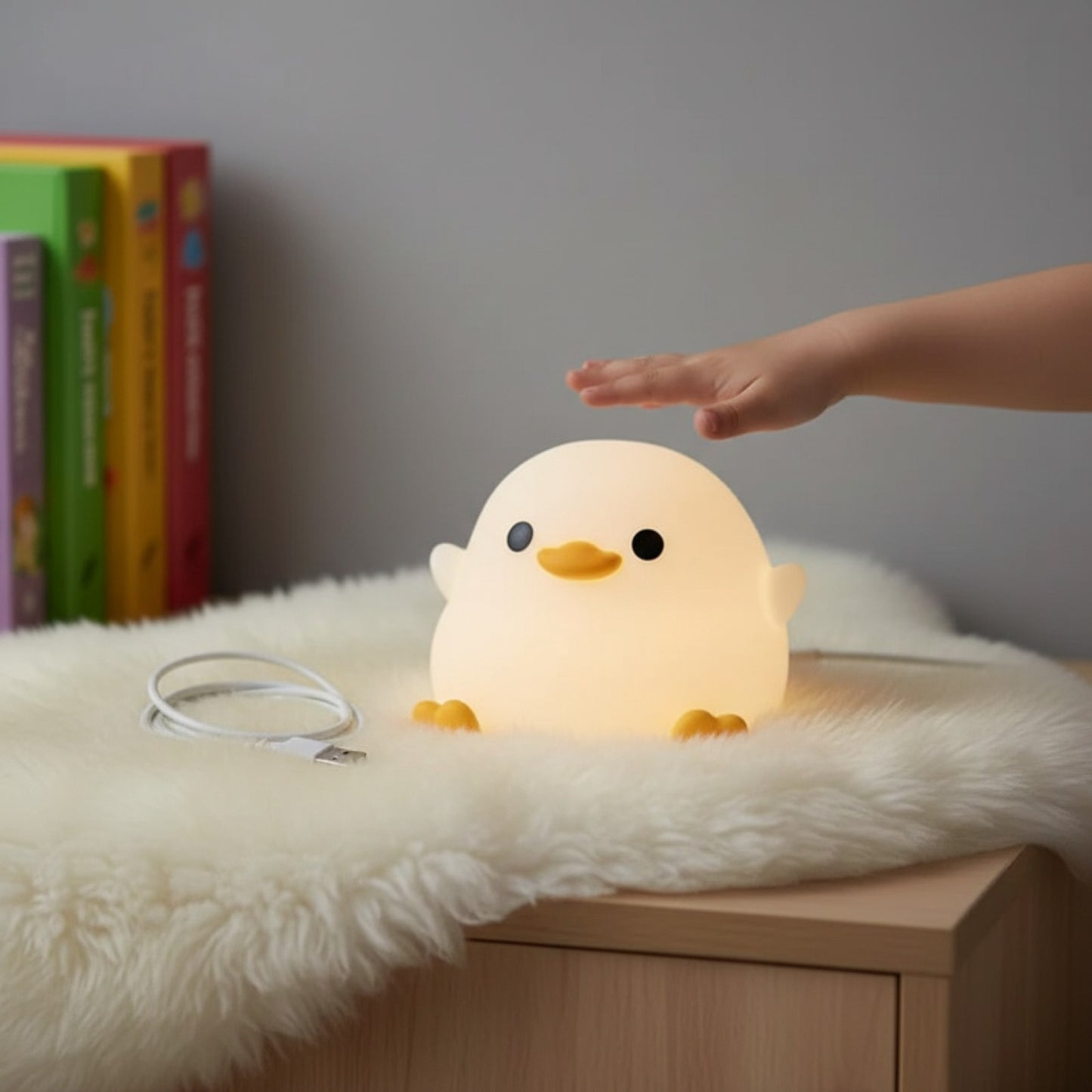 Veilleuse LED Silicone Canard Mignon pour Enfants - Lampe de Nuit Tactile USB Rechargeable
