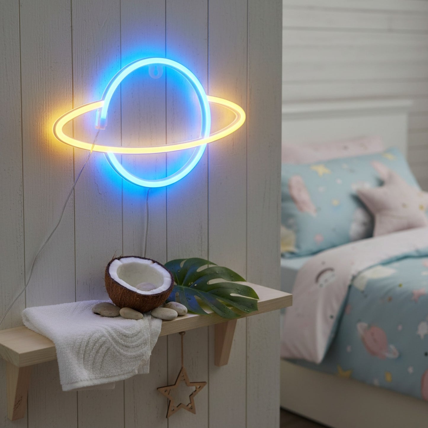 Veilleuse LED Murale Décorative Planète Rose/Bleu - Cadeau Idéal pour Chambre d'Enfant et Salle de Jeu