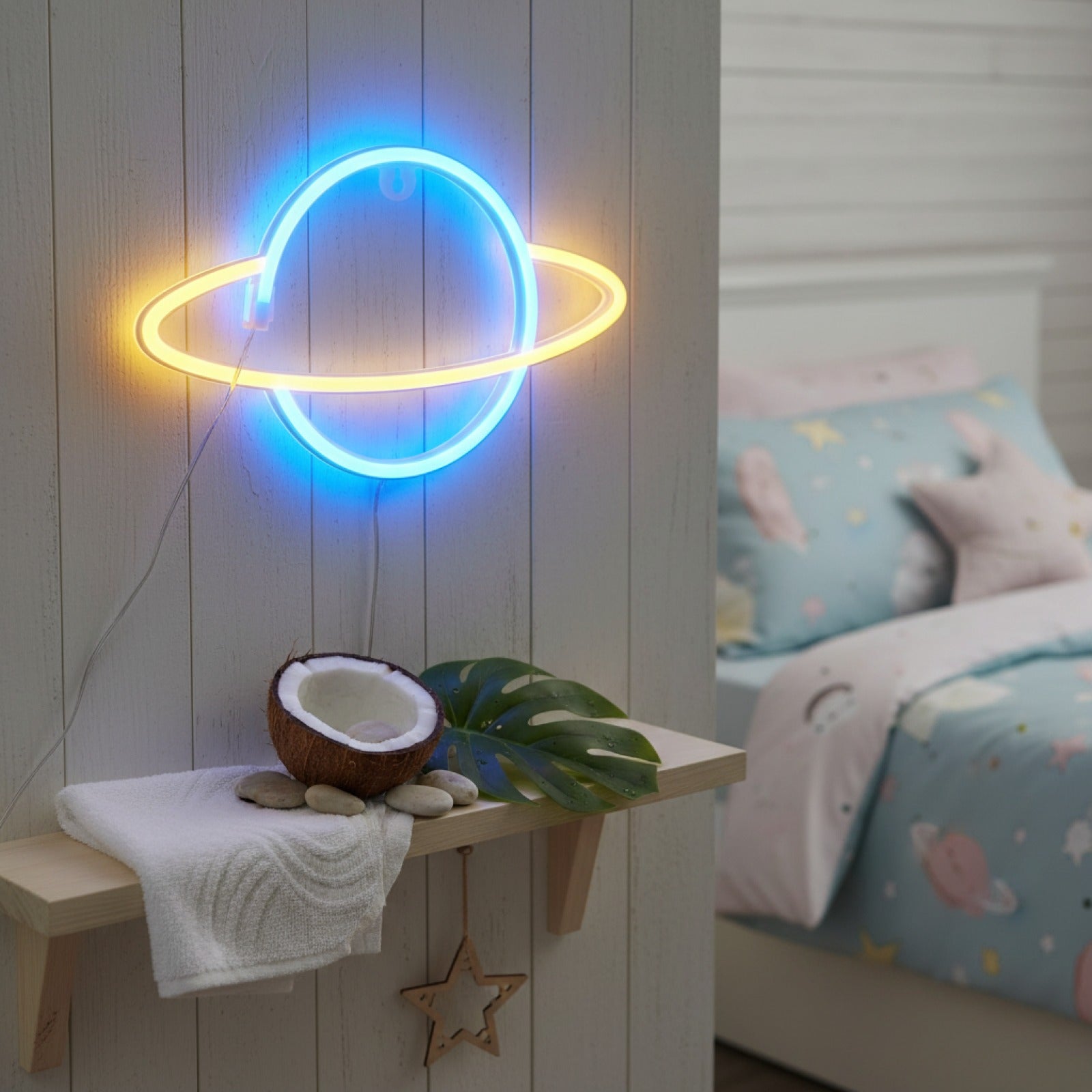 Veilleuse LED Murale Décorative Planète Rose/Bleu - Cadeau Idéal pour Chambre d'Enfant et Salle de Jeu