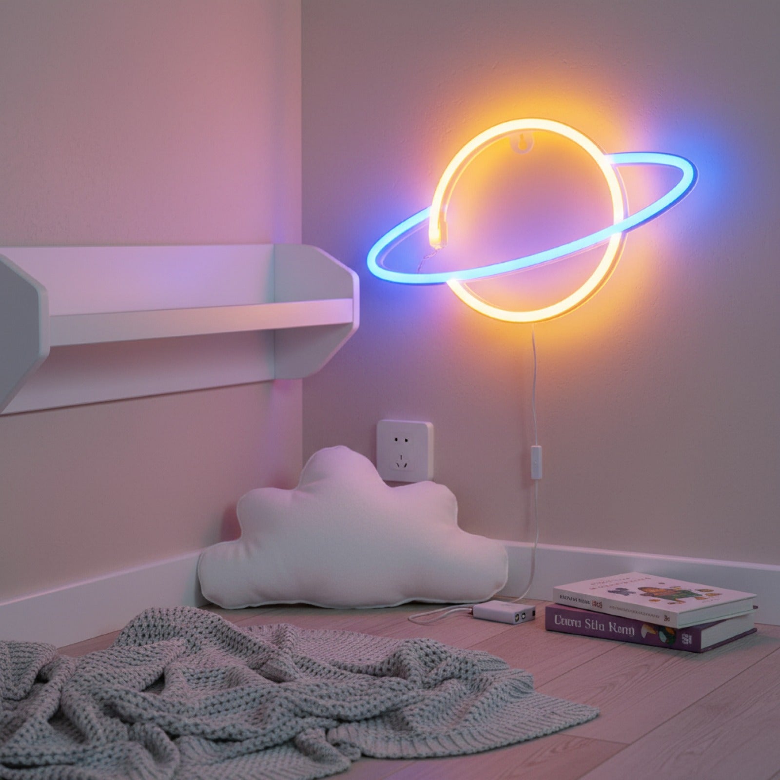 Veilleuse Cosy Planète pour Chambre - Décoration Murale Rose/Bleu, Alimentation USB/Piles
