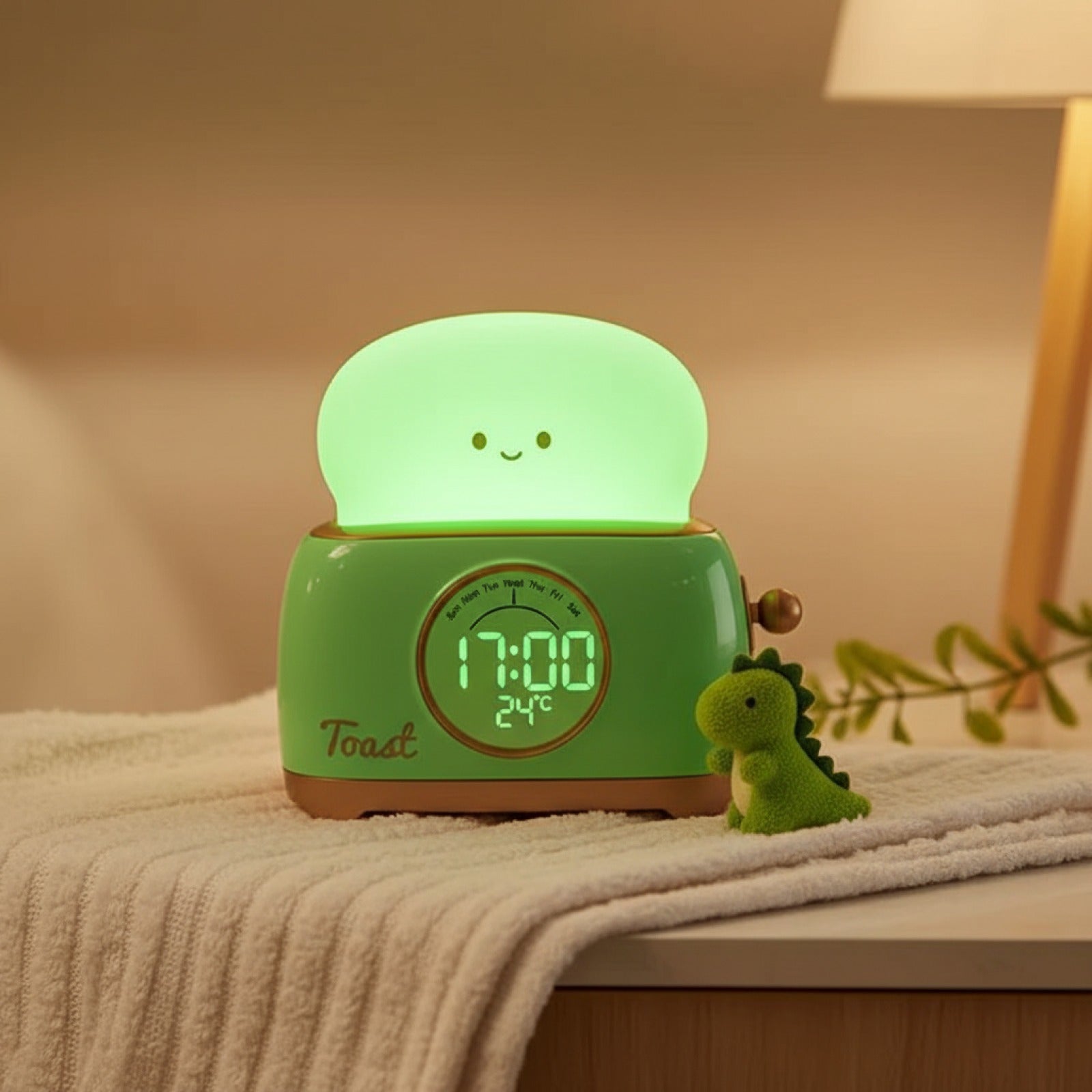 Veilleuse Réveil Enfant Digital LED avec Luminosité Nocturne et Affichage Température - Vert