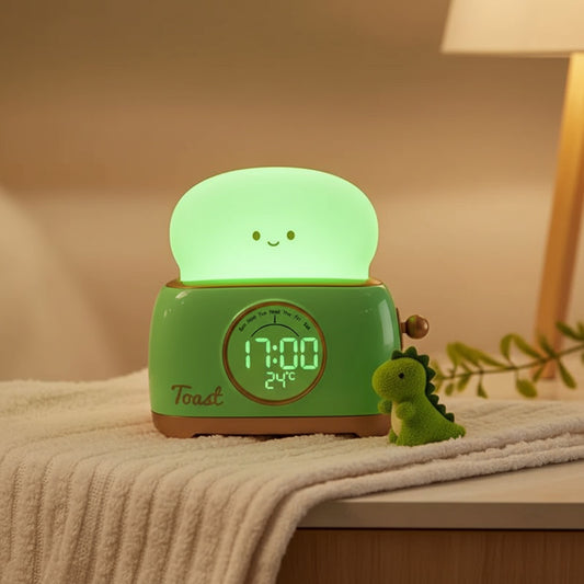 Veilleuse Réveil Enfant Digital LED avec Luminosité Nocturne et Affichage Température - Vert