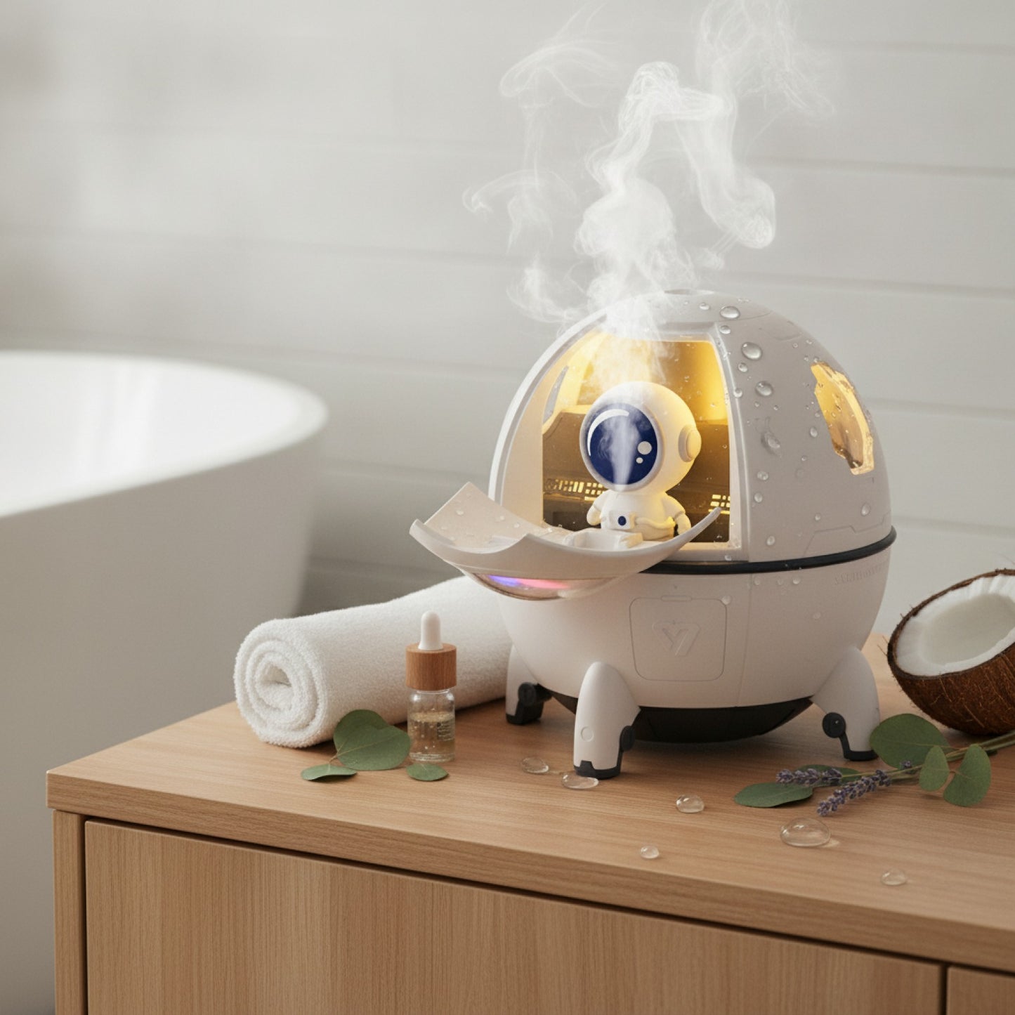 Veilleuse Astronaute Humidificateur d'Air Rechargeable USB - Lampe d'Ambiance 7 Couleurs
