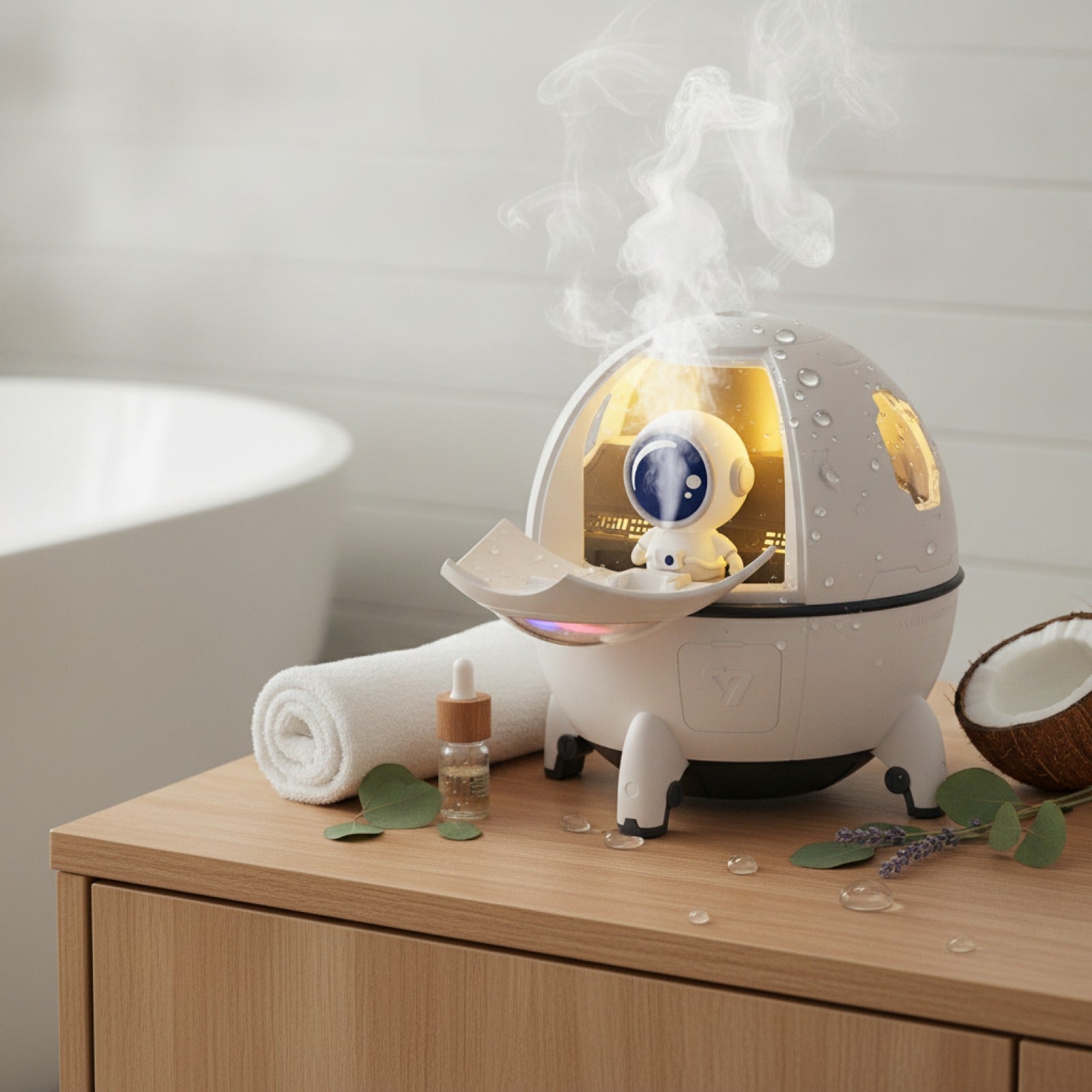 Veilleuse Astronaute Humidificateur d'Air Rechargeable USB - Lampe d'Ambiance 7 Couleurs