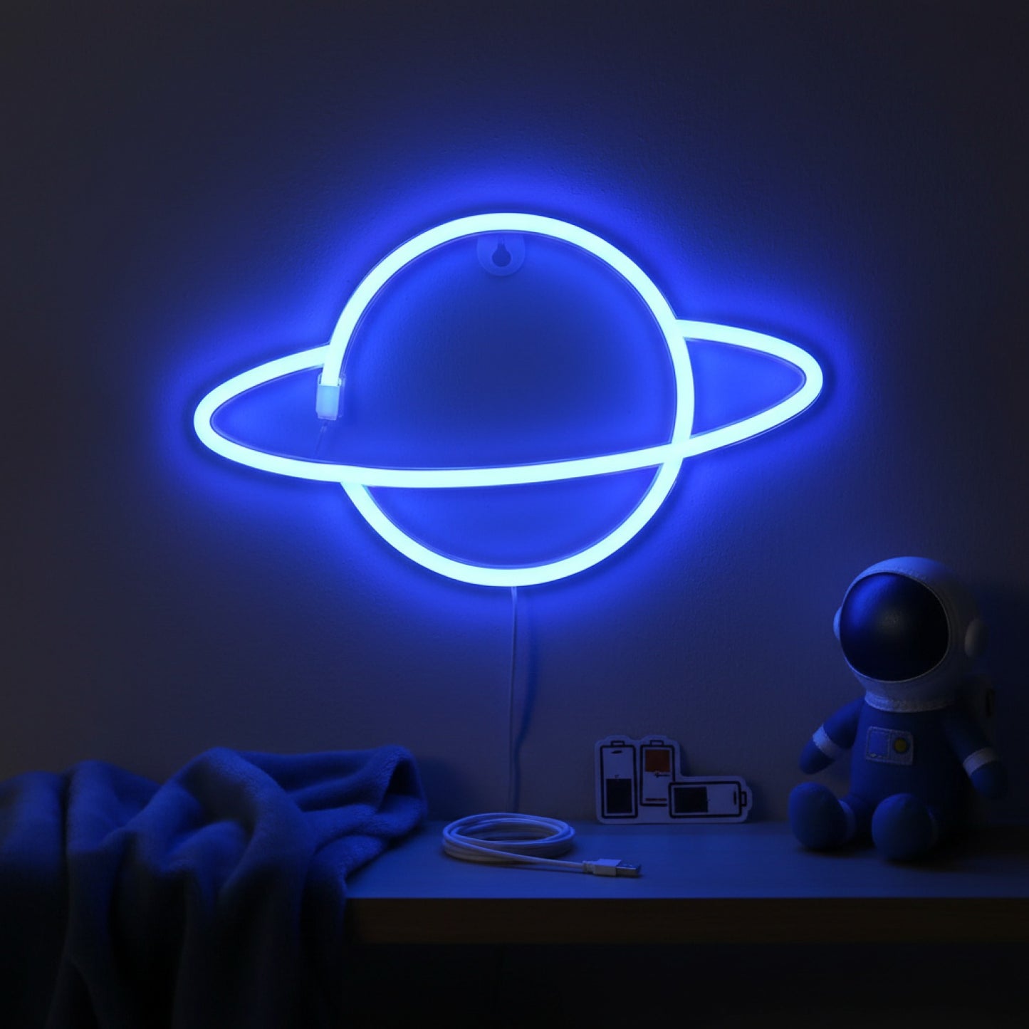 Veilleuse Décorative Planète Cosy - Lumière d'ambiance Bleue pour Chambre, Cadeau Garçon - USB/Piles