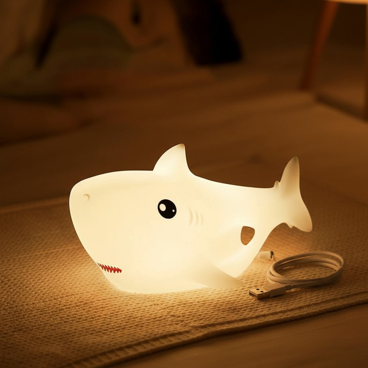 Veilleuse LED Requin Mignon - Rechargeable USB & Lampe d'Ambiance pour Chambre d'Enfant