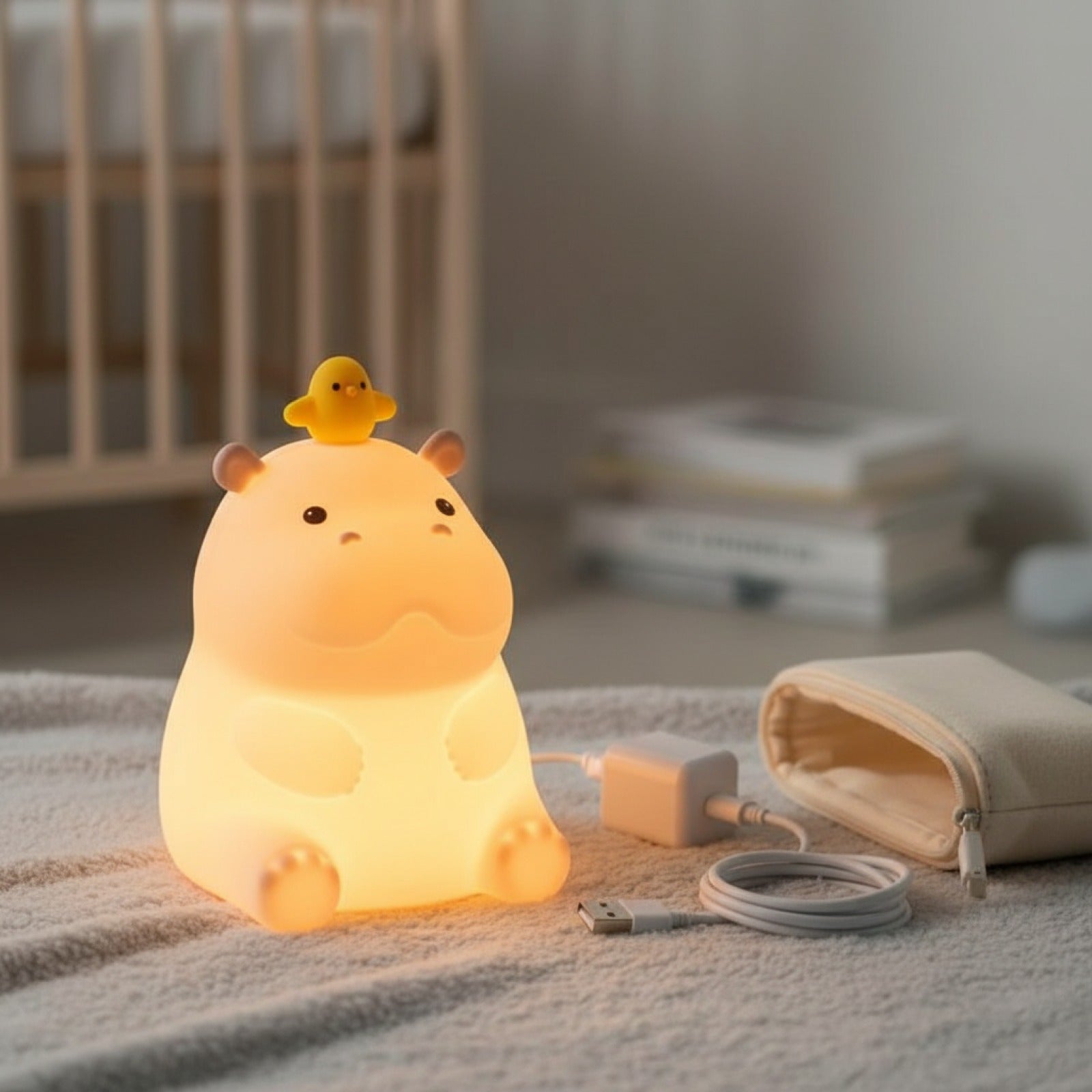 Veilleuse Hippo en Silicone Rechargeable USB - Cadeau Original & Lampe d'Appoint