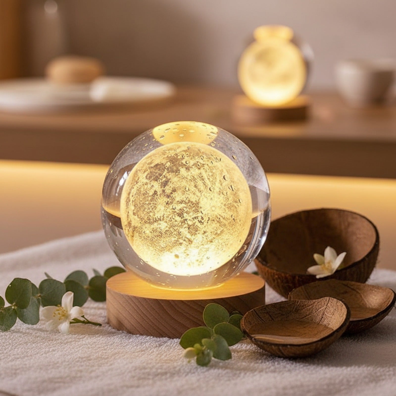 Veilleuse Sphère Céleste 3D en Cristal - Système Solaire, Lune & Astronaute - Ø6cm