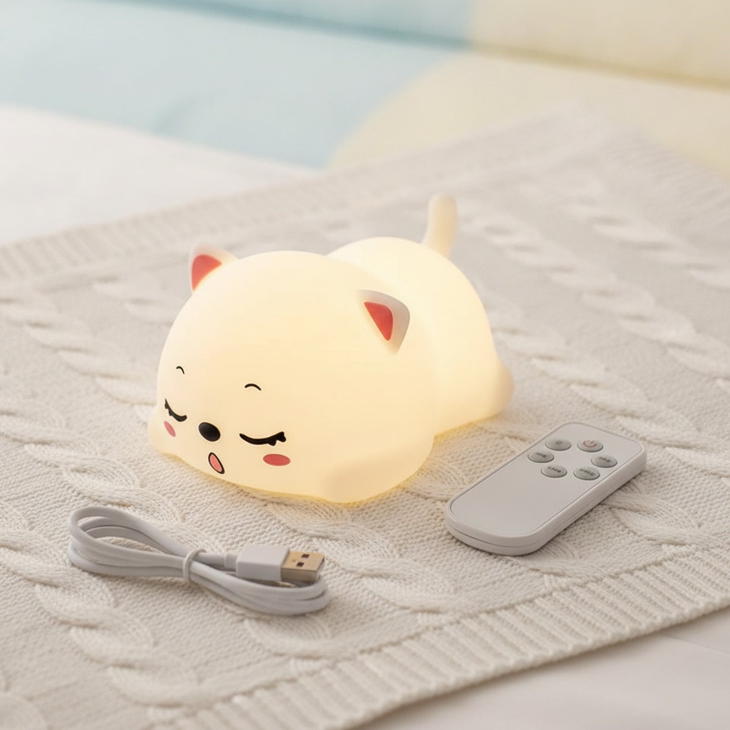 Veilleuse LED Chat Silicone Rechargeable USB avec Télécommande - Cadeau Enfant