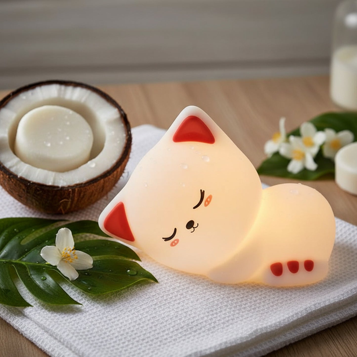 Veilleuse Chat Endormi : Lampe Tactile à Intensité Variable, Rechargeable et Programmable pour Chambre d'Enfant et Décoration