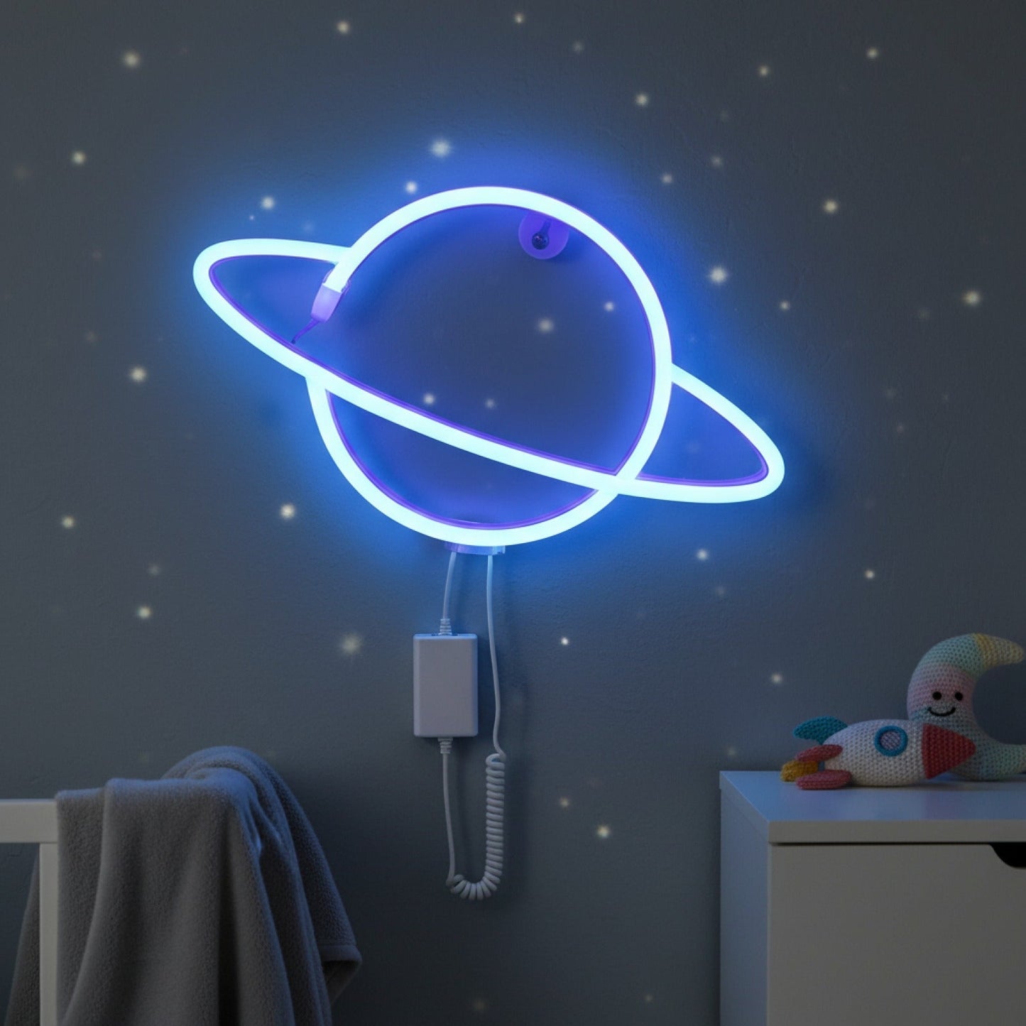 Veilleuse Cosy Planète Rose/Bleu - Décoration Murale & Cadeau Garçon - Alimentation USB/Piles