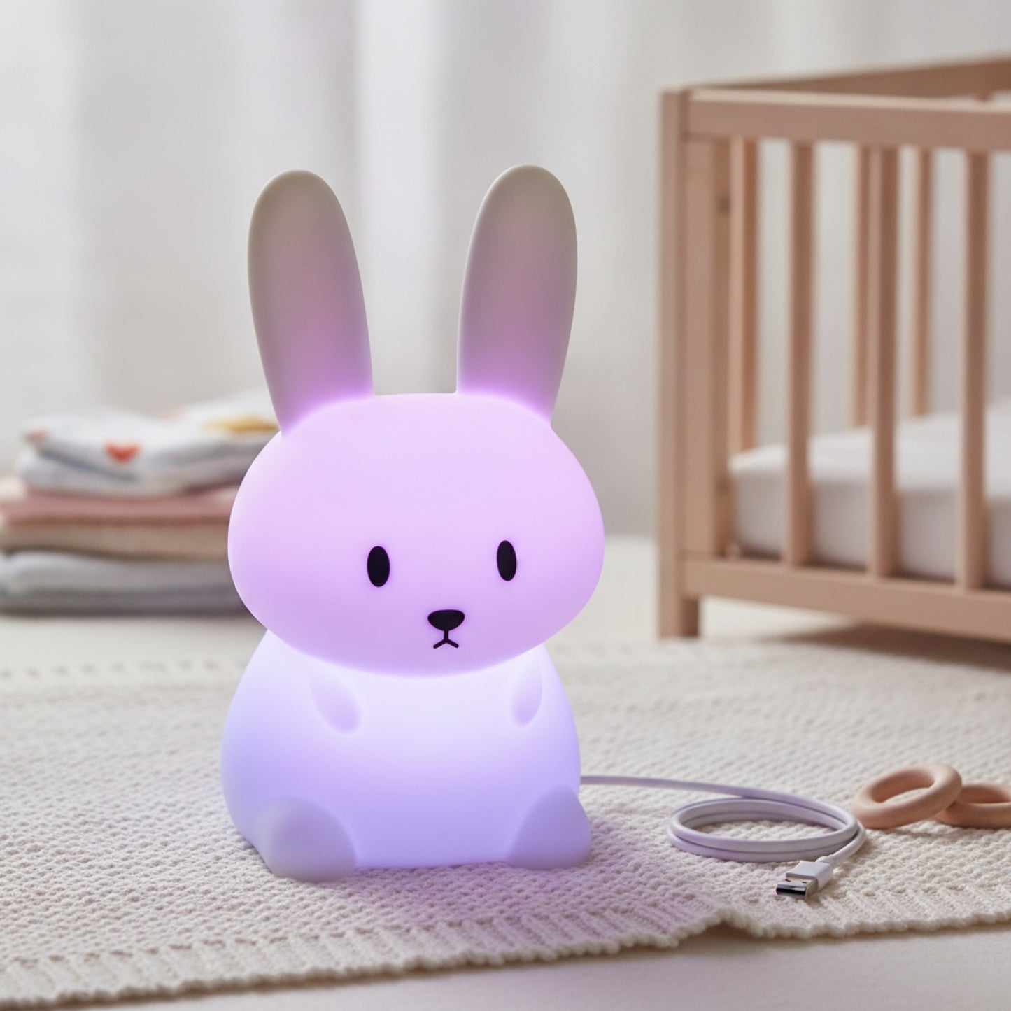 Veilleuse Lapin LED Silicone Tactile RGB - Lampe d'Ambiance Rechargeable pour Chambre d'Enfant