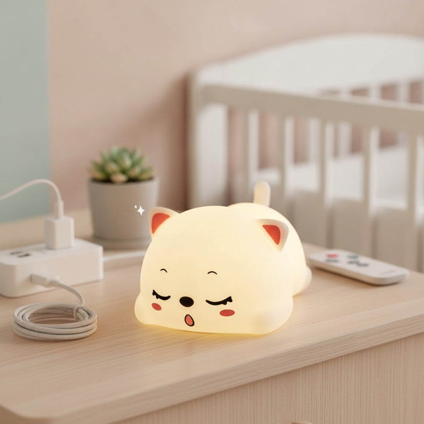 Veilleuse LED Chat Silicone Rechargeable USB avec Télécommande - Cadeau Enfant
