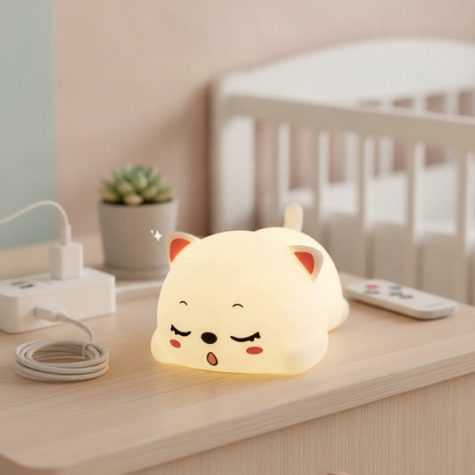 Veilleuse LED Chat Silicone Rechargeable USB avec Télécommande - Cadeau Enfant