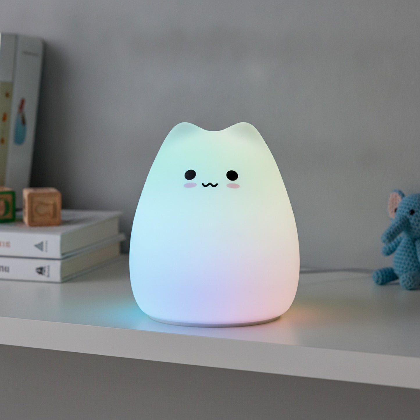 Veilleuse LED Chat Silicone Doux - Lampe d'Ambiance Bébé Enfant Cadeau Original