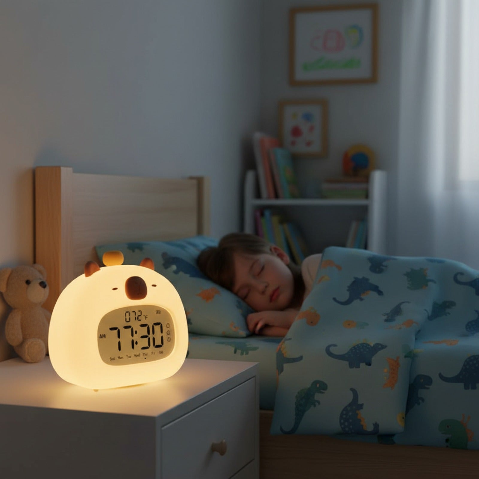 Veilleuse LED Réveil Enfant Capybara Mignon - Affichage Température & Rechargeable