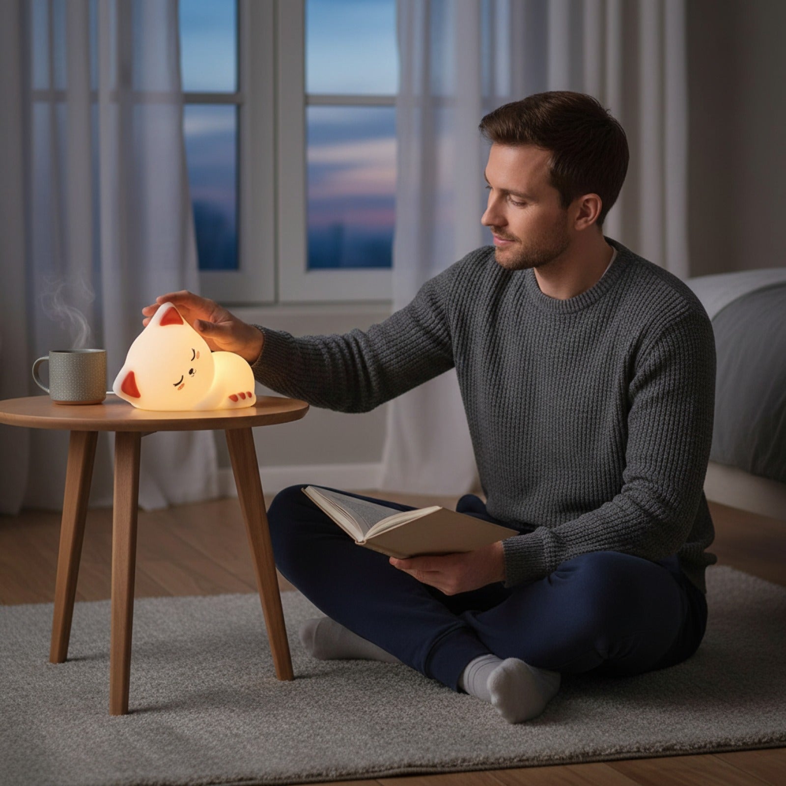 Veilleuse Chat Endormi : Lampe Tactile à Intensité Variable, Rechargeable et Programmable pour Chambre d'Enfant et Décoration