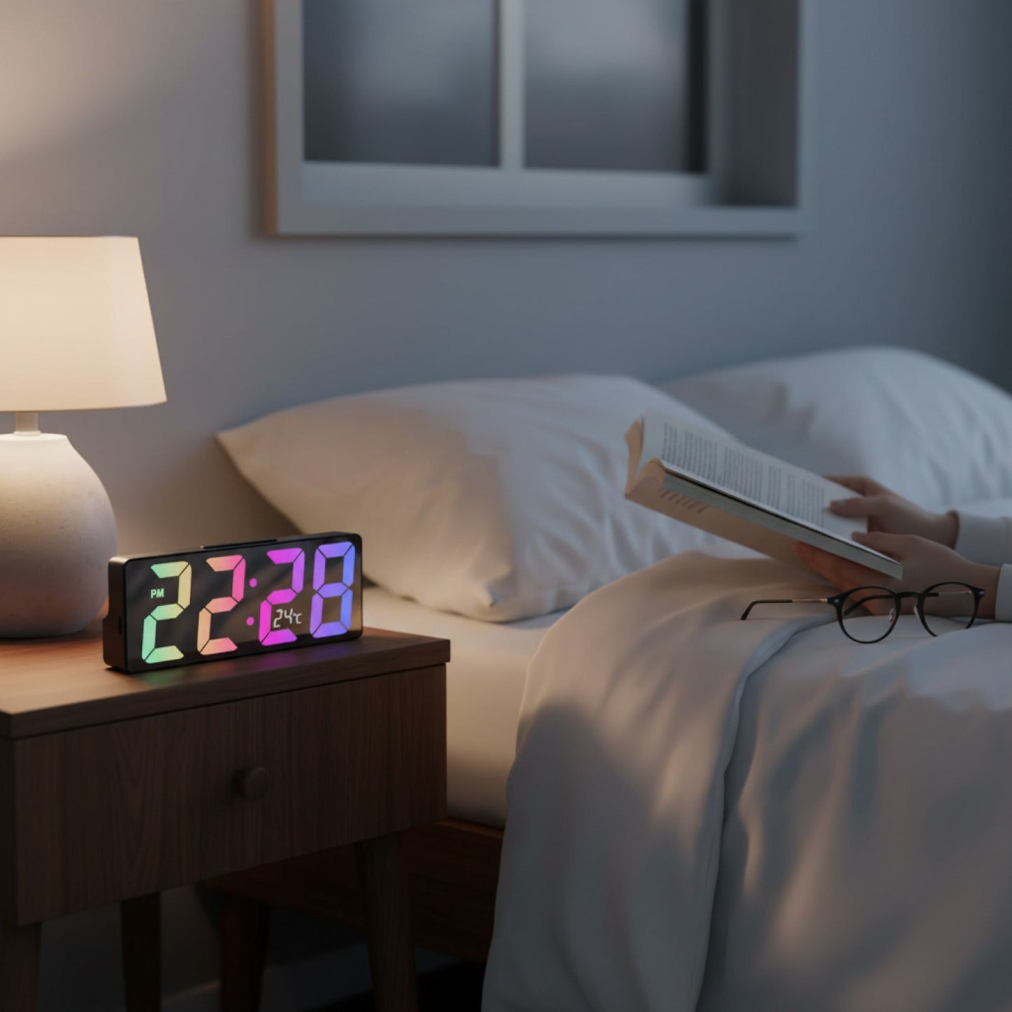Veilleuse Réveil Numérique LED avec Affichage Température et Luminosité Réglable