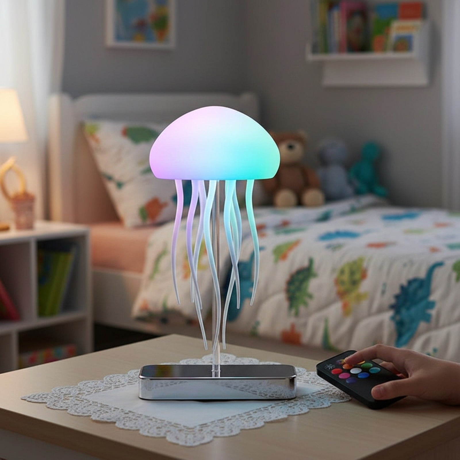 Veilleuse Lampe Méduse LED avec 9 Tentacules, 2 Modes, Effets Lumineux à Dégradé de Couleurs et Télécommande