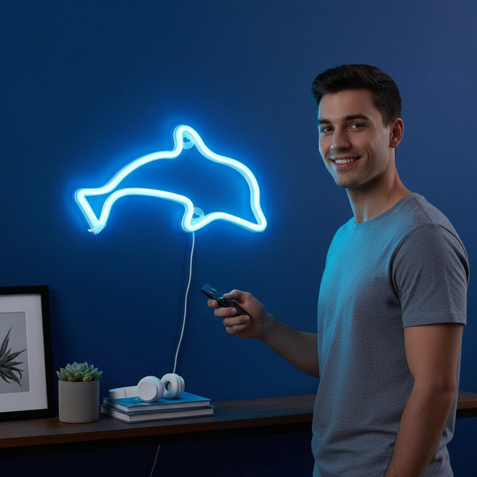 Veilleuse LED Néon Dauphin Bleu pour Mur