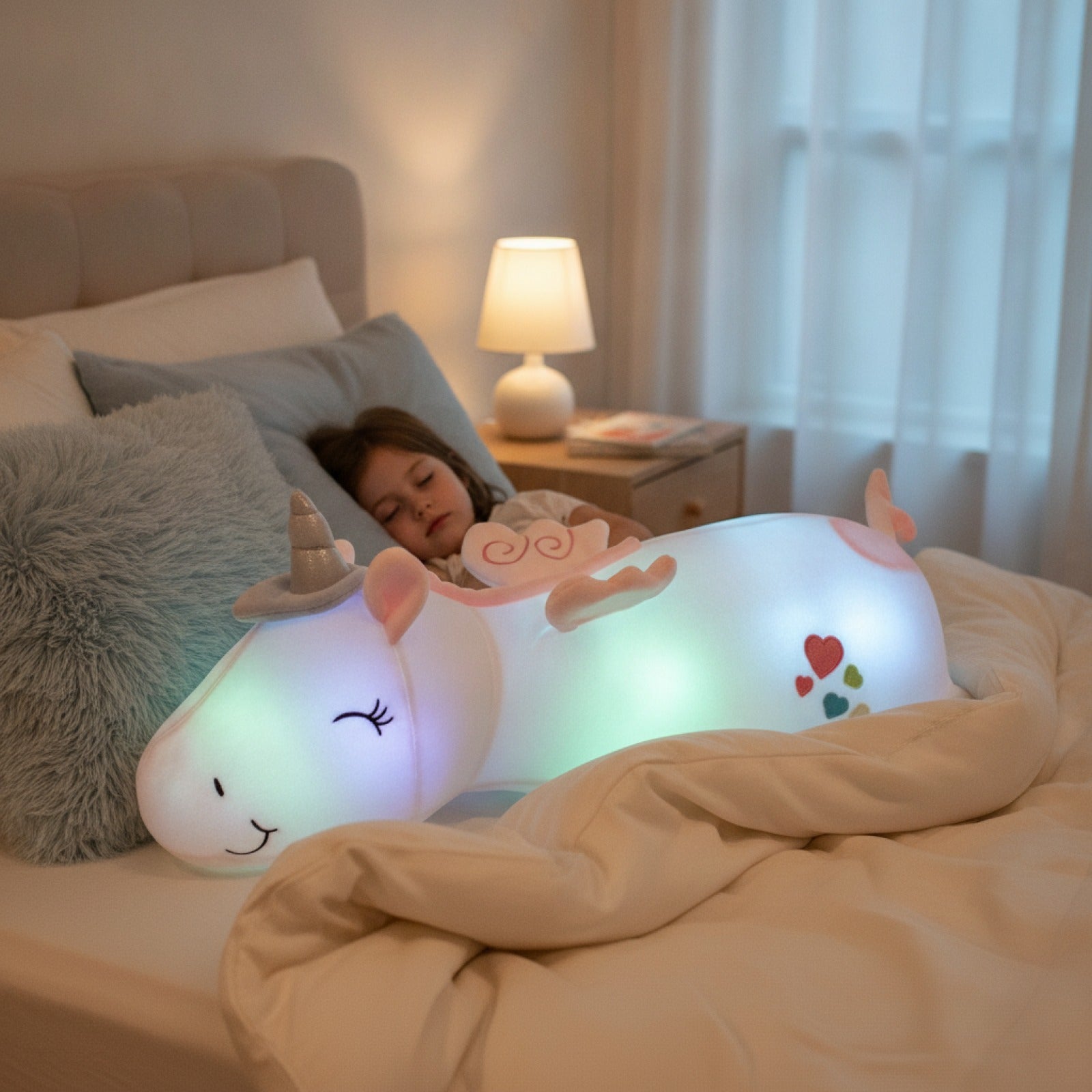 Veilleuse Peluche Licorne Lumineuse LED 120cm - Cadeau Enfant Doux et Magique