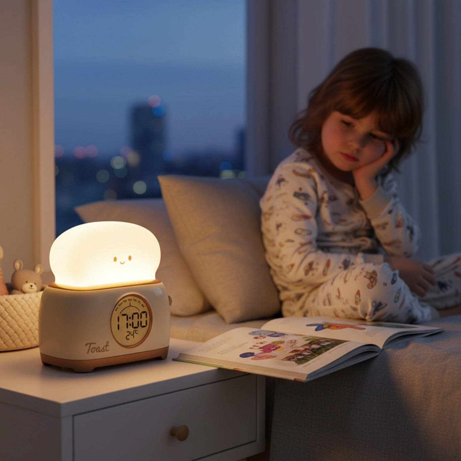 Veilleuse Réveil Enfant Digital LED avec Luminosité Nocturne et Affichage Température - Vert