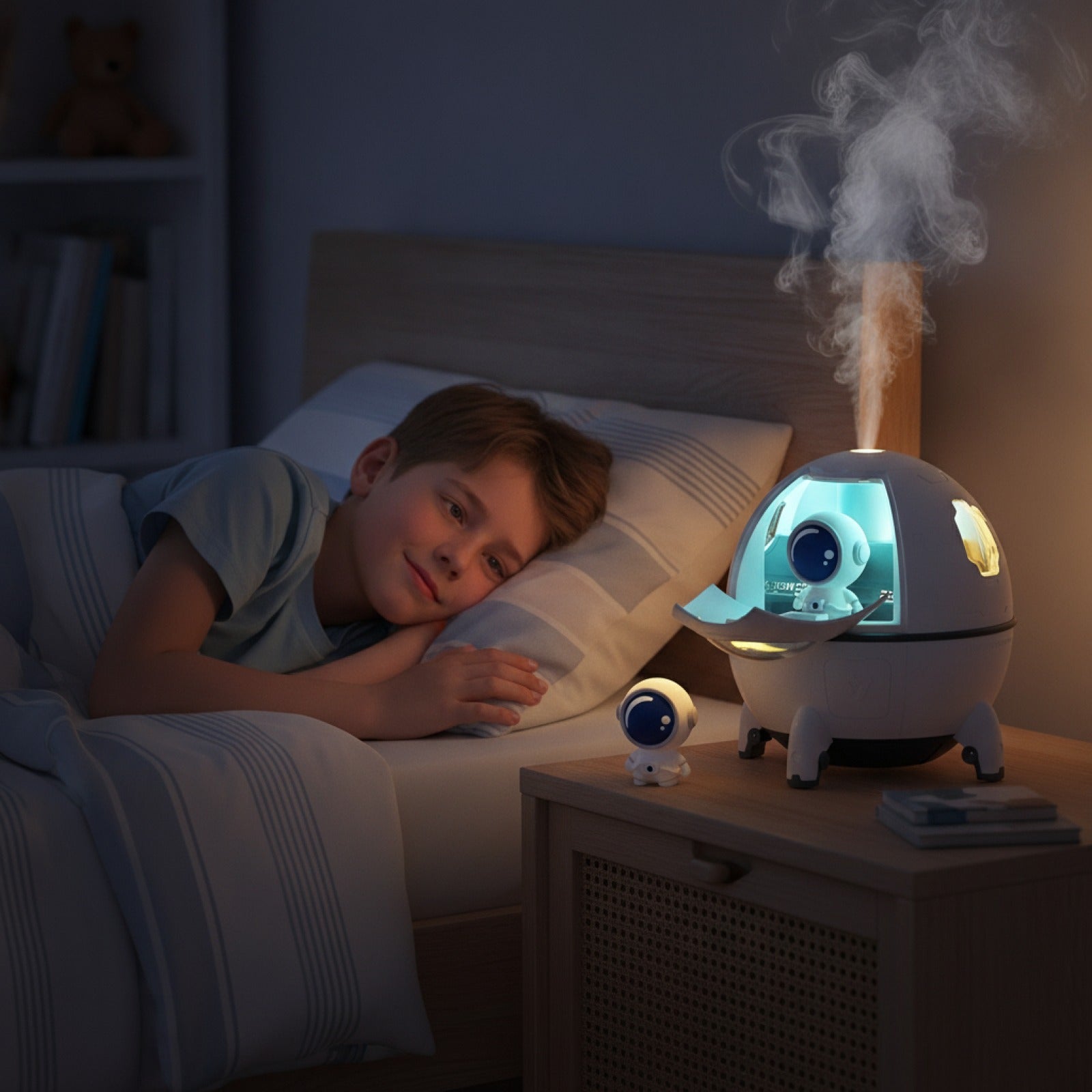 Veilleuse Astronaute Humidificateur d'Air Rechargeable USB - Lampe d'Ambiance 7 Couleurs