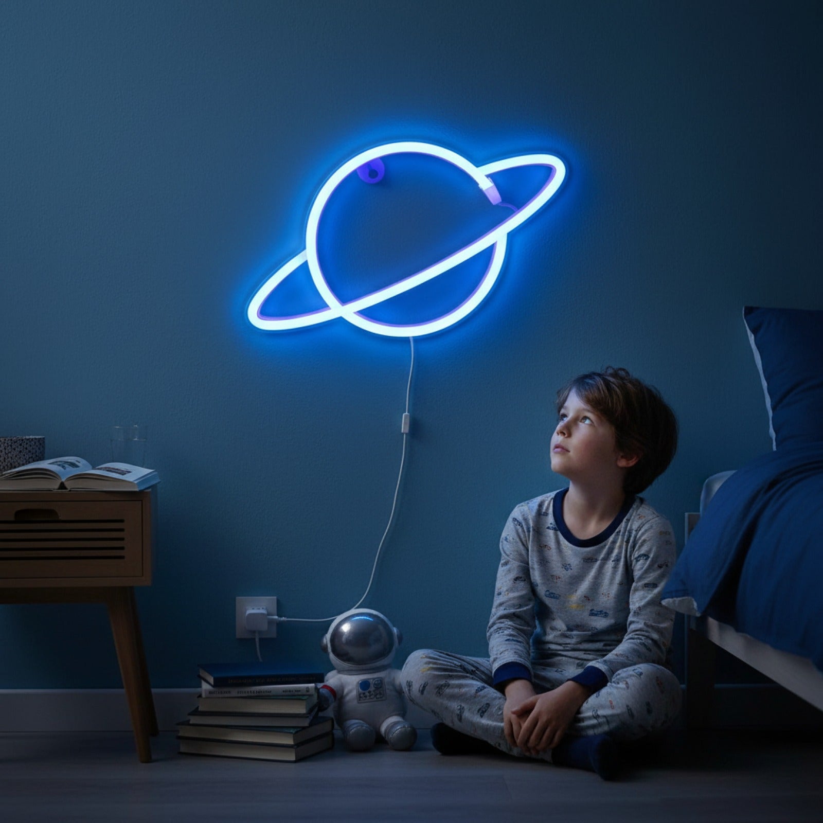Veilleuse Cosy Planète Rose/Bleu - Décoration Murale & Cadeau Garçon - Alimentation USB/Piles
