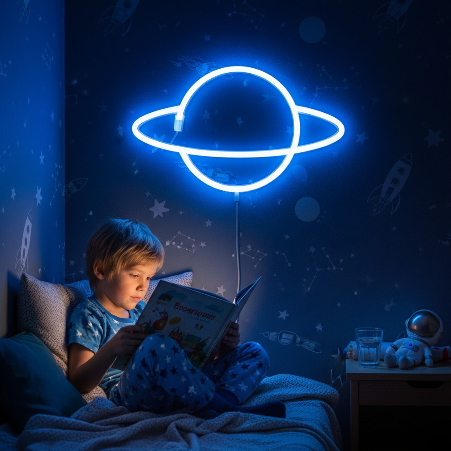 Veilleuse Décorative Planète Cosy - Lumière d'ambiance Bleue pour Chambre, Cadeau Garçon - USB/Piles