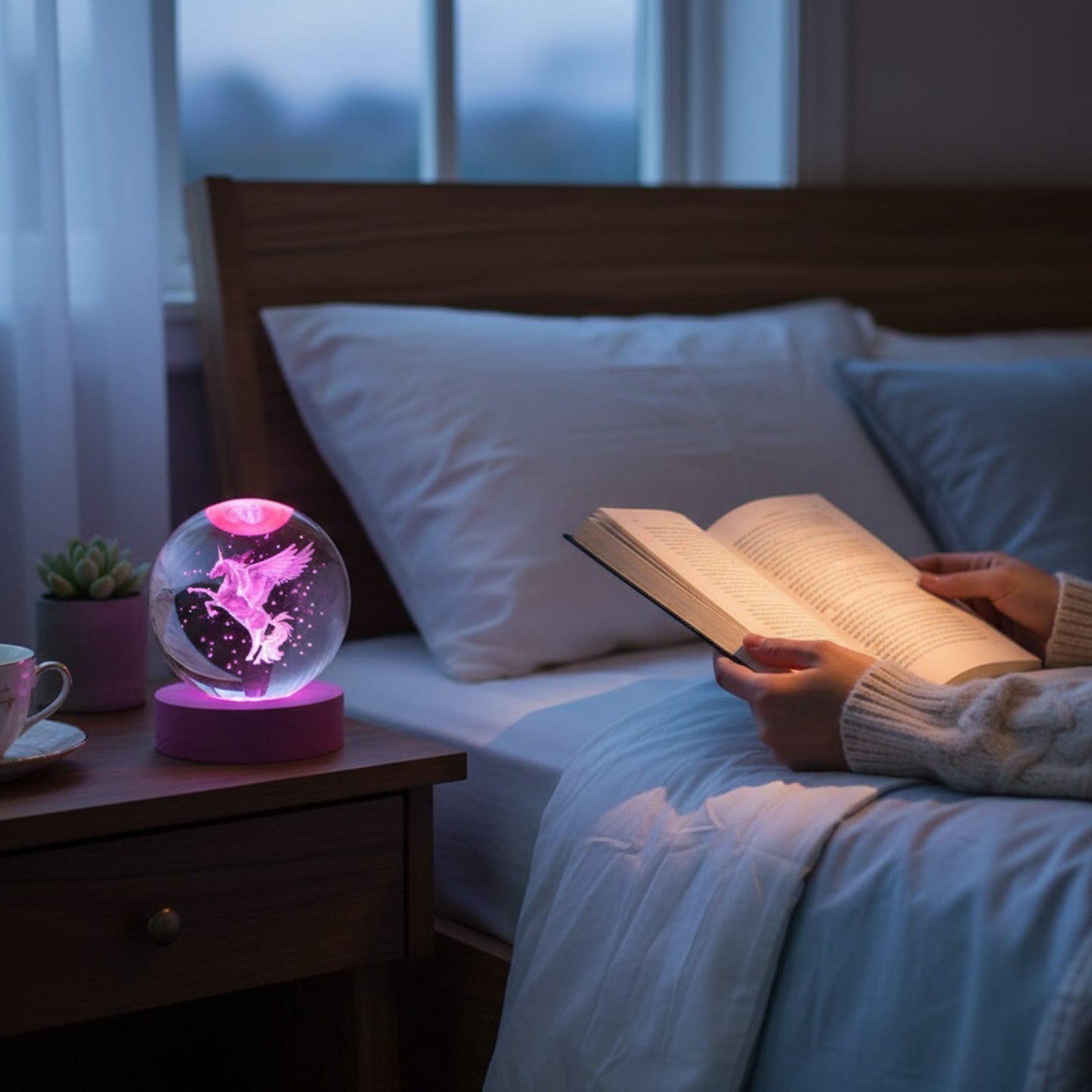 Veilleuse Boule de Cristal Licorne Gravée Laser 3D avec Support LED Coloré - Cadeau Décoration Originale