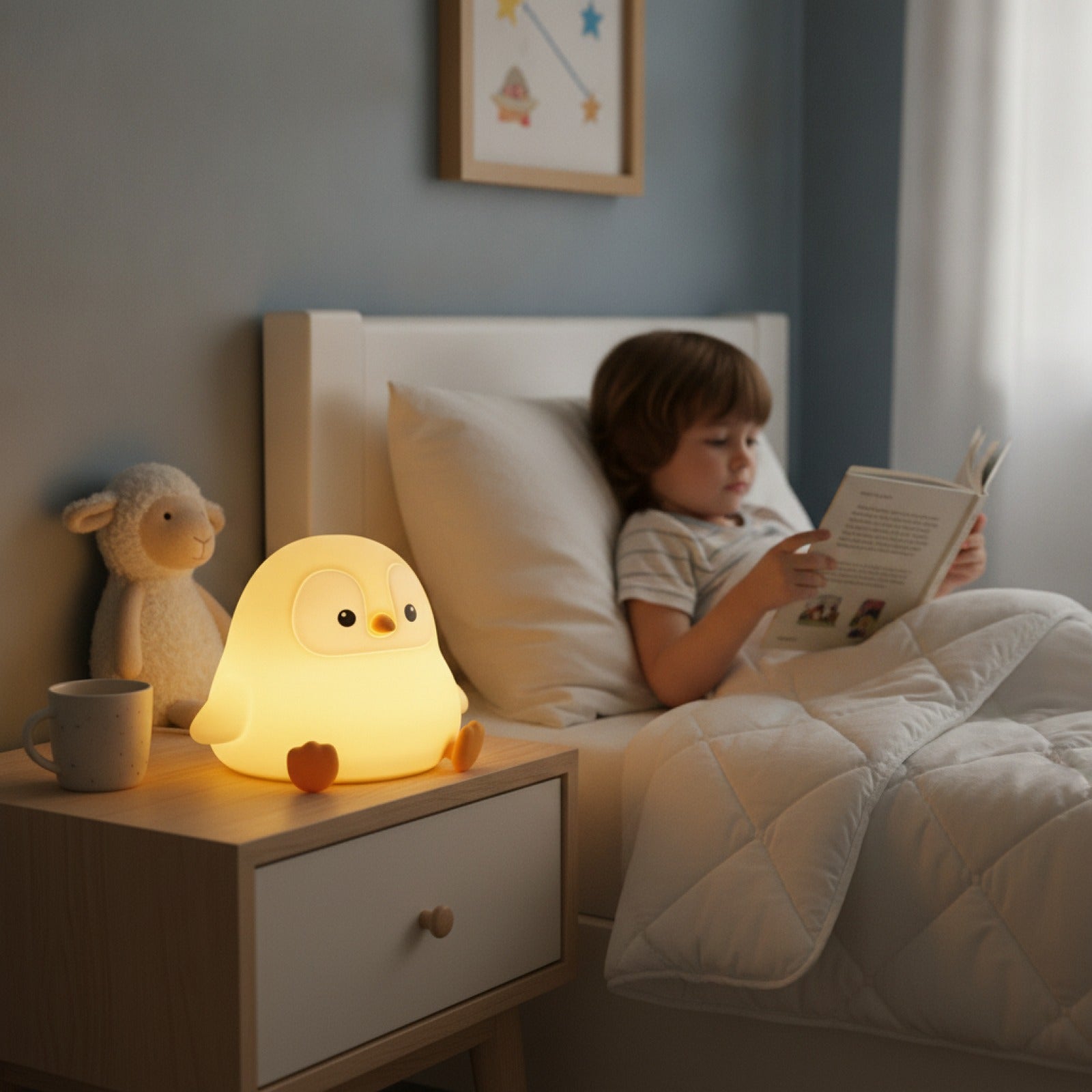 Veilleuse LED Pingouin Mignonne Rechargeable - Lampe de Chevet Dimmable pour Chambre d'Enfant et Dortoir