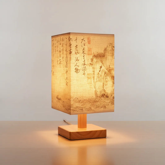 Lampe de Table LED Carrée Style Chinois Dimmable