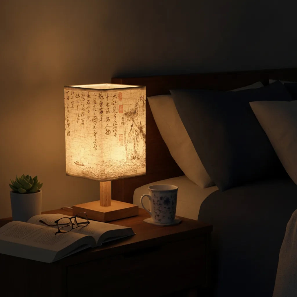 Lampe de Table LED Carrée Style Chinois Dimmable