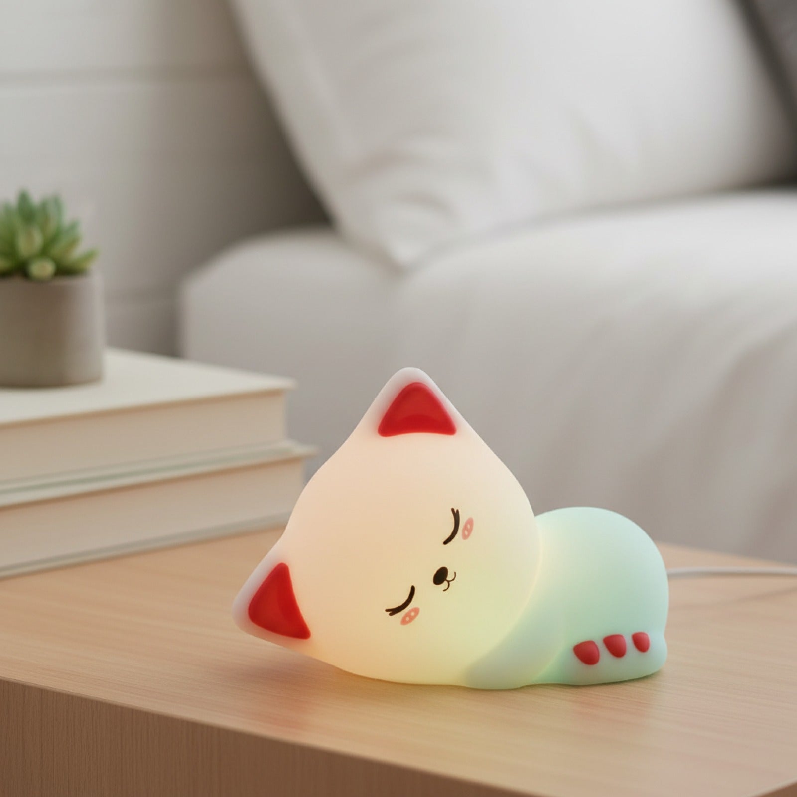 Veilleuse Chat Endormi : Lampe Tactile à Intensité Variable, Rechargeable et Programmable pour Chambre d'Enfant et Décoration