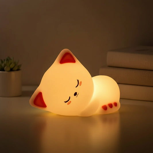 Veilleuse Chat Endormi - Tactile, Rechargeable, Minuterie, Décoration & Cadeau Idéal